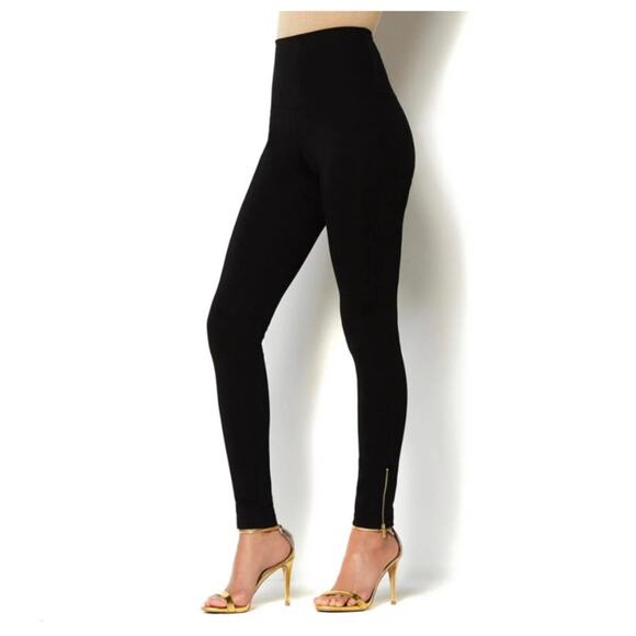 IMAN Chic Pants | NWT Black Slim Fit Stretch Gold Ankle Zipper | 1X - Picture 1 of 8